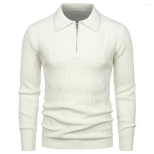 Herrtröjor Högkvalitativa män Pullovers Half Zipper Autumn Wid Down Collar Sweater Fashion Slim Fit Solid Stickover Pullover Mens