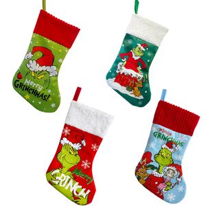Grinchs świąteczne pończochy 35 cm duże Grinchs zielone potwory pończochy świąteczne dekoracje prezent