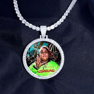 Runda po skräddarsydda po medaljonger hänge bild halsband tennis kedja guld silver färg kubik zirkon hiphop smycken311q