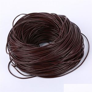 Cord Wire 100Metrs Lot 100% Real Genuine Brown 3 Sizes Round Oxe Leather Thong Gorgeous Bracelet Necklace Cords Jewelry Diy Mak311 Dhqlq