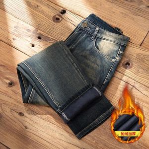 Männer Jeans Thermal Winter Schnee Warme Plüsch Stretch Gerade Mann Verdicken Fleece Denim Lange Hosen Beiläufige Lose Hosen