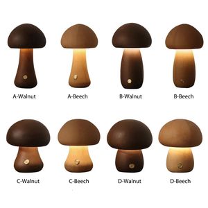 Decorative Objects Figurines Cute Mushroom LED Night Light Wooden Bedside Table Lamp with Touch Switch Room Decoration Highlevel Environmental 231017