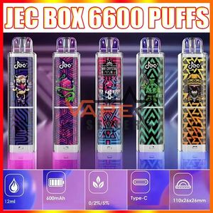 JEC BOX 6600 Capacità 600mAh Capacità batteria ricaricabile 12ml Soffi 6600 est Livello 0% 2% 5% crazvapes