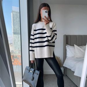 Womens Knits Tees Casual Oversized Striped Pullovers Women Knitted Basic Autumn Winter LooseFitting Thick Jumpers Sweaters Female Clothing 231018