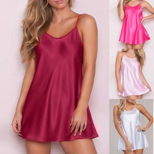 Women's Sleepwear Ladies Sexy Silk Satin Nightgown Lace Nightdress Sleeveless Nighties V-neck Night Dress Summer Sleep Nightwear Women#W