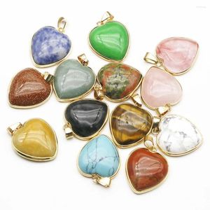 Pendant Necklaces Natural Stone Mixed Color Crystal Agate Heart Phnom Penh Necklace Quality Charm Jewelry Gift Accessories Wholesale 10Pcs