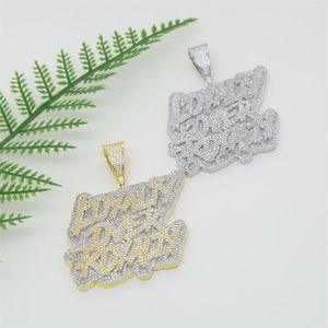 Kedjor Två tonfärg Iced ut lojalitet över Royalty Letter Pendant Halsband Hip Hop Bling Cubic Zirconia Letters Charm Män smycken218y