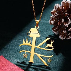 Hänge halsband rostfritt stål god jul stora initialer halsband kvinnor alfabet smycken guld färg bokstav xmas gåvor