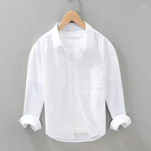 Men's Casual Shirts Long Sleeve Shirt For Men Cotton Linen Breathable Man White Button-up Tops