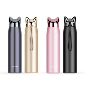 Double Wall Thermos Water Bottle Stainless Steel Vacuum Flasks Cute Cat Fox Ear Thermal Coffee Tea Milk Travel Mug