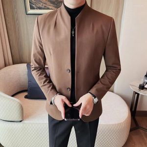 Men's Suits Autumn Chinese Style Stand Collar Suit Jacket For Men Slim Fit Casual Business Blazers Wedding Groom Dress Coat Costume Homme