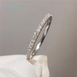 inbeaut 18K White Gold Plated Pass Diamond Test Round Excellent Cut 0 1 ct Micro D Color Ring 925 Siver Party Jewelry 210924209W