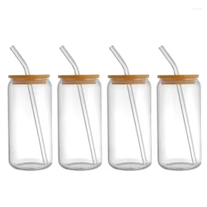 Wine Glasses Can Shaped Glass Tumblers And Bamboo Lids For Juice Canteens Restaurant Supplies A0KF