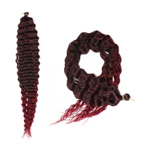 Burgundy Ocean Wave Crochet Hair Extensions #1BTBurgundy Soft Synthetic Deep Wave Hair Extensions, 3Packs Wine Red Curly Braiding 30inch