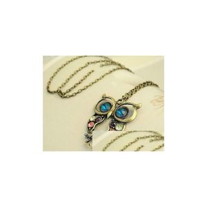 Pendant Necklaces Fashion 20Pcs/Lot Vintage Women Rhinestone Owl Charms Pendant Necklace Gift Jewelry Jewelry Necklaces Pendants Dhb5F