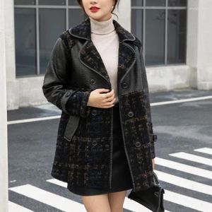 Women's Leather ZXRYXGS 2023 High Quality Pu With Velvet Mid Length Jacket Women Coats Suit Collar Loose Two Sided Dressing Fashion Coat