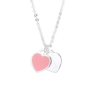 Designer Necklace Fashion Simple Oil Drip Enamel Red Blue Pink Tricolour Heart T Family Collarbone Chain Women's Jewellery Gift with Box Ism