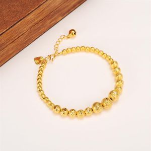 17 cm 4cm förlängda kul Bangle Women 24k Real Solid Yellow Gold Round Pärlor Armband smycken Handkedja Hjärta Tapestried243k