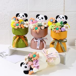 Buquê de boneca panda fofo desenho animado buquê de vida eterna para presente de aniversário da namorada da mãe