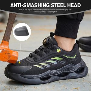 Botas estilo botão rotativo homens sapatos de trabalho de segurança respirável à prova de punção plataforma antiderrapante para homens industriais 231018