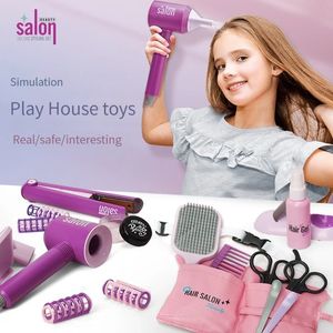 Secadores de cabelo Simulação Salão Crianças Secador Soprando Corte Perm Vara Meninas Play House Fun Set Brinquedos 231017