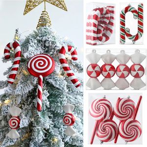 Julekorationer 1Box Home Big Lollipop Candy Cane Tree Hanging Pendant Noel Xmas Gifts Year Ornament 231017