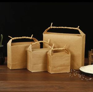 Partihandel Retro Standing Up Kraft Paper Packing Bag Kraft Cardboard för ris te matlagringspaket påsar