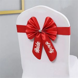 Sashes Personalized Wedding Chair Sash with Bride Groom Name Bow Band With Slider Buckle Custom for 231018