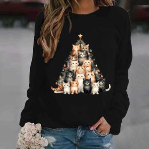 女性のセータークリスマスパーカーかわいい小さな猫クリスマスツリーネックプリント長袖スウェットシャツセーター特大のカジュアル女性セーター231018