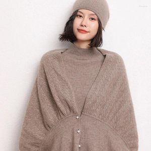 Scarves 2023 Arrival Winter Pure Cashmere Knitted Women Hollow Out Scarf Female High Quality Fashion Solid Soft Poncho