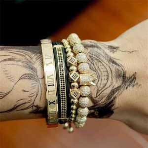 Mężczyzn Bransoletka Biżuteria 4PCS Zestaw Crown Charms Macrame Kulki Bracelety Braiding Man Luksusowa biżuteria dla kobiet Bransoletka Prezent 210918206J