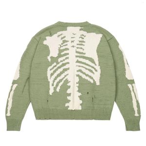 Męskie swetry luźne zielone szkielet kość drukarnia mężczyźni kobieta dobra jakość High Street obrażenia obrażenia vintage 1: 1 Knit Sweat My570