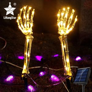 Andra evenemangsfestleveranser Solar LED Skull Arm utomhusvattentät Halloween Glödande Skull 8 Funktion Garden Yard Lawn inomhus utomhus Halloween -dekoration 231017