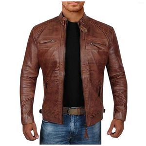 Men's Jackets Male Coat Spring Autumn Short Cool Black Brown Leather Biker Jacket Men Zipper Long Sleeve Plus Size European Fashion M L XL