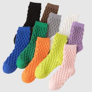 Women Socks Trendy Female Bubble Solid Candy Color Korean Style Japanese Retro Street Fashion Harajuku Long Cotton Loose