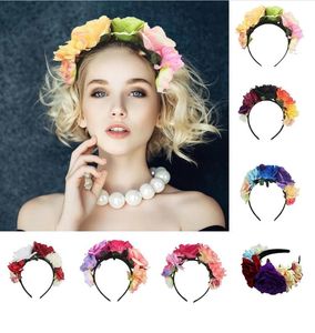 Tiara fantasia rosa flor coroa mexicana simulação rosa flor guirlanda foto adereços casamento natal hairbands i1018