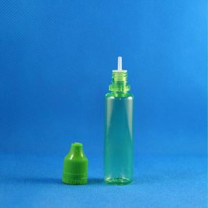 Utförsäljning! 100 uppsättningar/parti 25 ml Unicorn Green Pet Plastic Droper flaskor Barnbeständig Tamper Proof Long Top Top E Liquid Vapor 2 Jwef