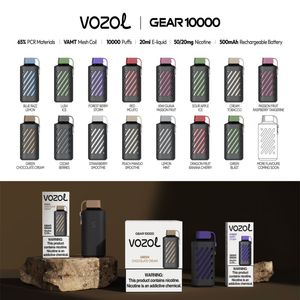 Orijinal Buharlaştırıcı Pod Vozol Gear10000 Puflar 15 Tatlar Önceden doldurulmuş Tek Kullanımlık Vape Bar 500mAh Pil E Sigara