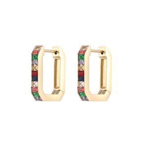 Mode rostfritt stål rektangelhoppörhängen för kvinnor koreansk geometri oval färgglad CZ zirkonpunk piercing örhänge smycken