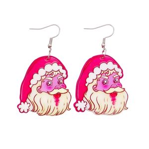 Christmas Drop Earrings Fashion Double-sided Hot Pink Santa Claus Dangle Love Heart Letter Acrylic Charm Earring Women Lady Gifts Cartoon Street Party Jewelr