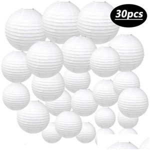 Other Event & Party Supplies Other Event Party Supplies 30Pcs White Paper Lantern Ball Hanging Round Handmade Lanterns For W Dhgarden Dh8J5