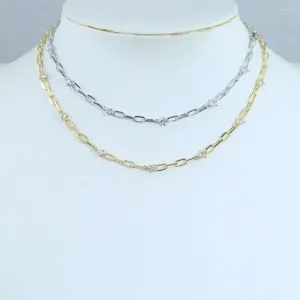 Chains Paper Clip Necklace Paved 5A Zircon White Stone With Gold Silver Color Chain Necklaces For Women Chocker Party Fashion Jewelry