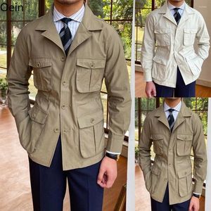 Erkek Ceketler Vintage Safari Ceket Dört Cep Av Paltoları İnce Fit Haki Beige Plus