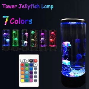 Decorative Objects Figurines Jellyfish Lamp LED Night Light Remote Control Color Changing Home Decoration Lights Aquarium Birthday Gift for Kids 231113