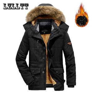 Men's Down Parkas 7XL Men Winter Warm Mens Fleece Detachable Hat Jacket Casual Cotton Outdoor Fur Trench Padded Jackets Coats 231017