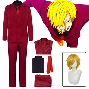 Sanji Cosplay Costume Red Uniform Suit Sanji Wig Halloween Christmas Party Costumes For Men Shirt Coat Pants Suit OutfitsCosplay