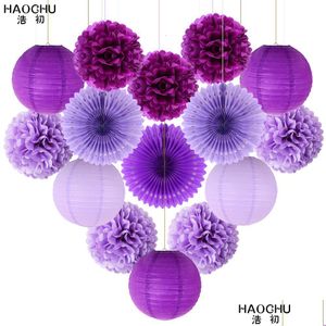 Decorações de Natal Decorações de Natal 15 Pçs/lote Lanterna de Papel de Tecido/Pom Poms Flor/Roseta Fãs Aniversário Chá de Bebê Dhgarden Dhmh2