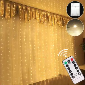 Outros suprimentos de festa festiva LED cortina luz 8 modos caixa de bateria controle remoto luzes de fada string casamento decoração de natal para casa quarto ano lâmpada 231018