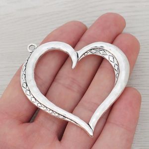 Pendant Necklaces 5 X Tibetan Silver Color Hollow Open Large Heart Charms Pendants For DIY Jewelry Making Findings Accessories 57x53mm