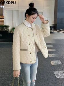 Women's Down Parkas Korean Round Neck Light Short Winter Warm Elegant Cotton Padded Jacket Big Size Casual Women Vintage Single Breasted Coat 231017
